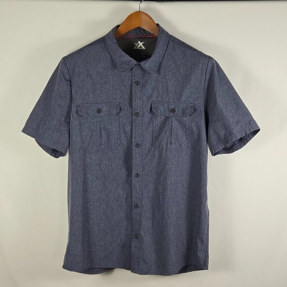 ZeroXposur‎ Men’s L Vented Travel Shirt Heather Navy Outdoor UPF Button Front - Picture 1 of 8